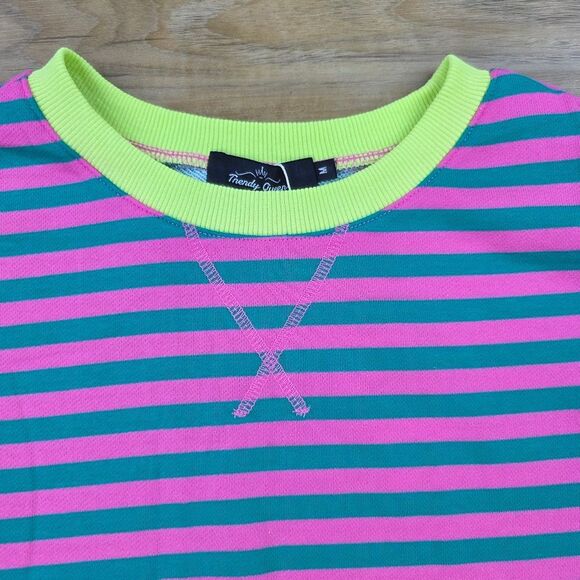 ☔️🔹️NWT Neon & Striped Drop Shoulder Oversized Sweatshirt Medium - Picture 6 of 14